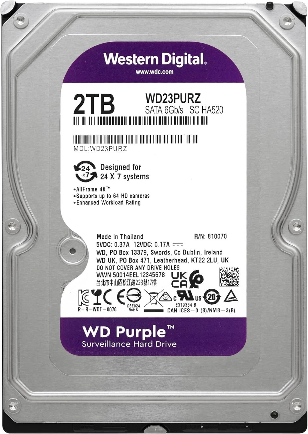 WD Purple 2TB უკანა ხედი